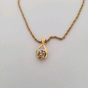Vintage Nina Ricci NR Pendant Necklace Reighstones 14” Gold Chocker Teardrop
